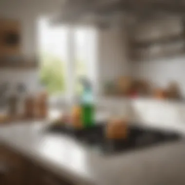 Cleaning Techniques for Odor Control A well-organized kitchen with cleaning supplies