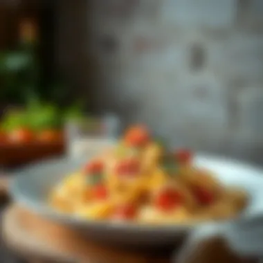 A deliciously arranged bowl of creamy vegetable pasta