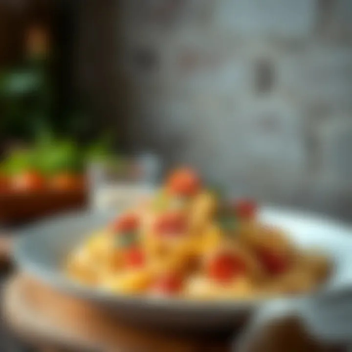 A deliciously arranged bowl of creamy vegetable pasta