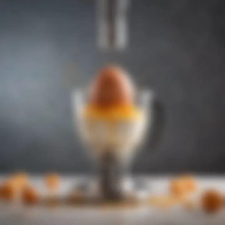 A stylish electric egg beater in action, blending a mixture in a bowl.