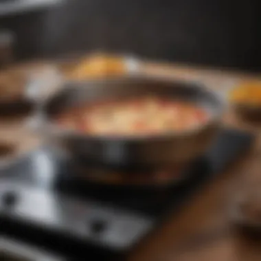 Demonstration of cookware compatibility with an induction cooktop