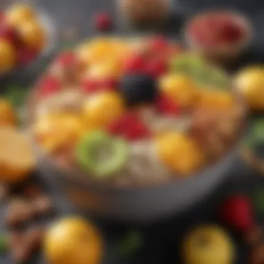 A vibrant display of fresh fruits and nuts in a decorative bowl