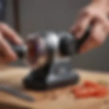 Close-up of a high-quality electric knife sharpener in action