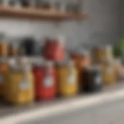 A collection of stylish airtight canisters on a kitchen countertop.