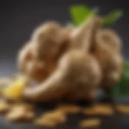 Fresh ginger rhizome showcasing its earthy texture and vibrant color.