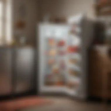 Refrigerator placed in a small kitchen setting