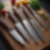 An array of high-end kitchen knives displayed elegantly