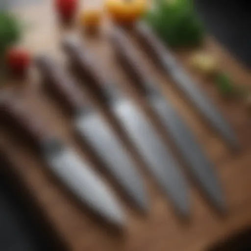 An array of high-end kitchen knives displayed elegantly