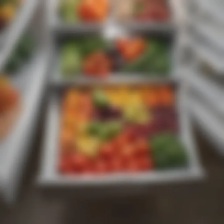 An organized refrigerator drawer filled with fresh produce and essentials.