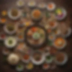 A vibrant spread of various banchan dishes elegantly displayed on a traditional Korean table.