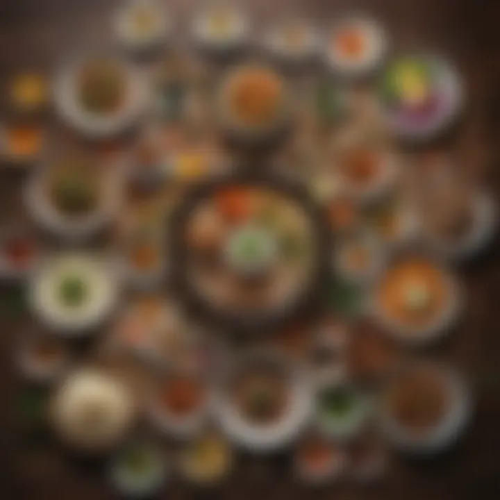 A vibrant spread of various banchan dishes elegantly displayed on a traditional Korean table.