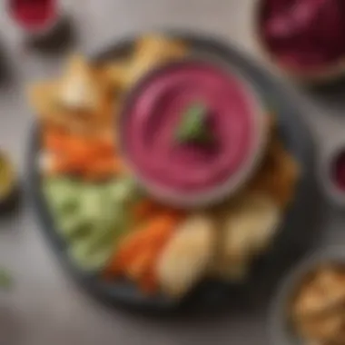 Delicious Beetroot Hummus Beetroot hummus served with pita and veggies