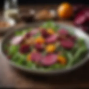 Vibrant Beetroot Salad Colorful beetroot salad with fresh greens and nuts