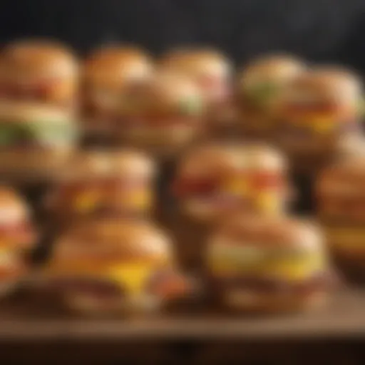 A colorful display of various breakfast sandwiches on a wooden table