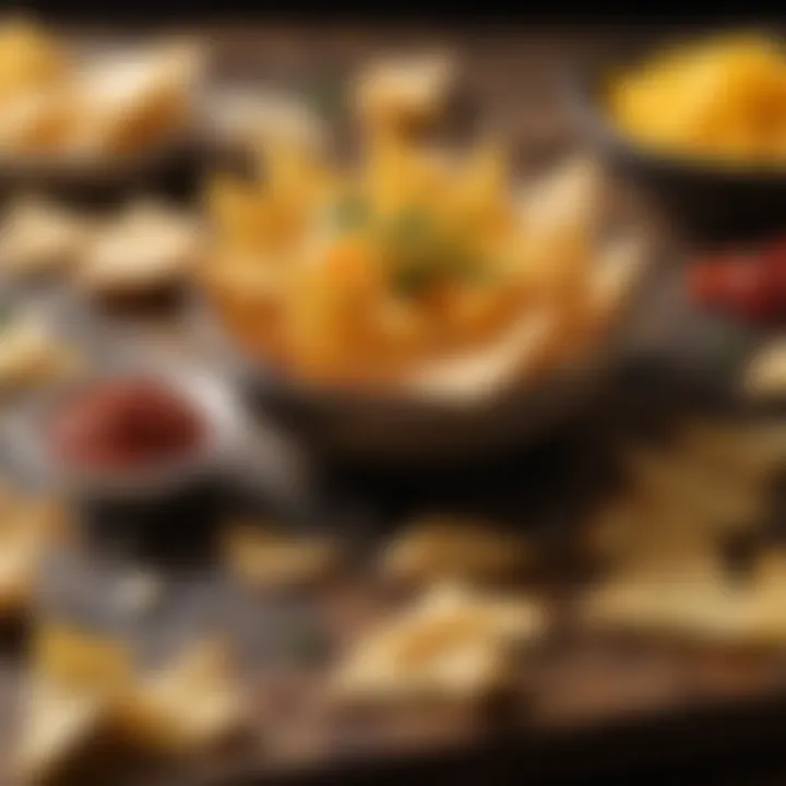 A gourmet selection of cheese chips paired with condiments