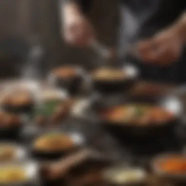 A close-up of unique cooking techniques, highlighting specialized utensils and methods.