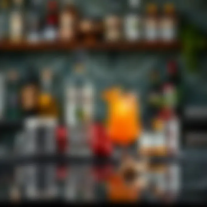 A sophisticated bar setup showcasing various mixers alongside coconut vodka.