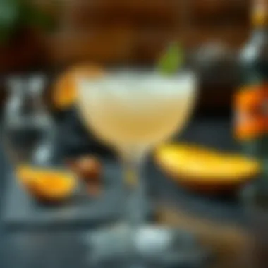 A close-up of a beautifully crafted cocktail featuring coconut vodka and exotic flavors.