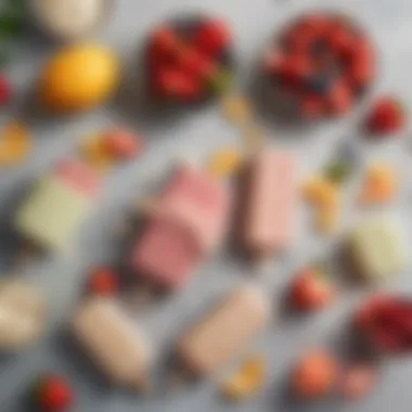 Fresh ingredients for creamy popsicles Ingredients laid out for making creamy popsicles, including fruits and dairy