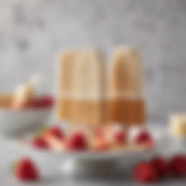 Artful presentation of creamy popsicles An elegant display of creamy popsicles on a decorative platter