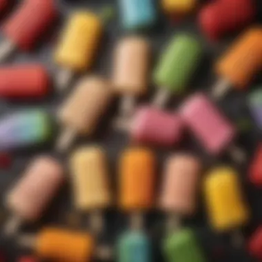 Colorful assortment of creamy popsicles A variety of creamy popsicles showcasing different vibrant colors and textures