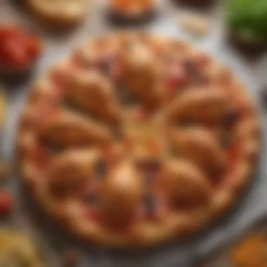 Creative assembly of croissant pizza with vibrant toppings