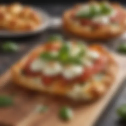 Flaky croissant pizza topped with fresh basil and mozzarella