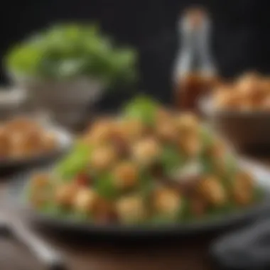 Elevated Salad Presentation with Croutons A beautifully plated salad with croutons