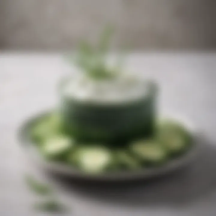 A beautifully styled cucumber dip served in an elegant dish