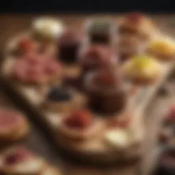 A vibrant array of gourmet spreads arranged on a wooden board