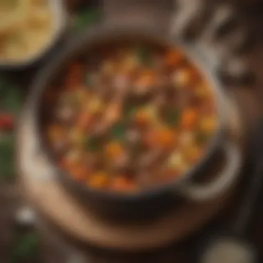 Hearty Beef Stew with Seasonal Vegetables A rich beef stew simmering with vegetables
