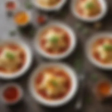Diverse Sauces for Cheese Ravioli A variety of sauces served with cheese ravioli