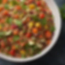 A vibrant quinoa salad with fresh vegetables and herbs.