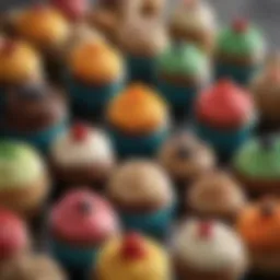 An elegant display of assorted cupcakes showcasing vibrant colors and unique designs