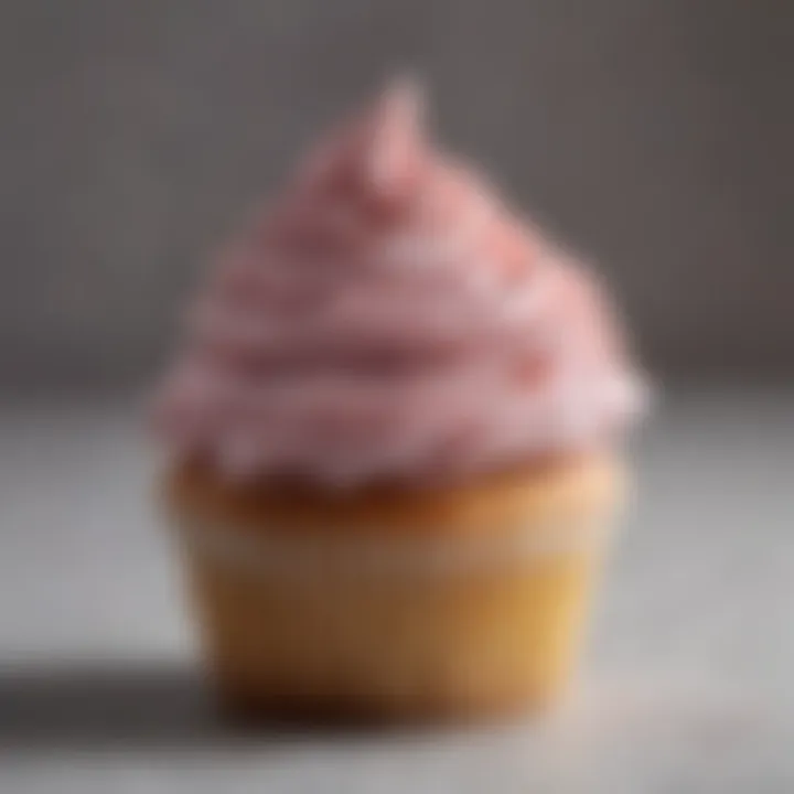 A close-up of a cupcake with intricate frosting artistry, emphasizing quality and presentation