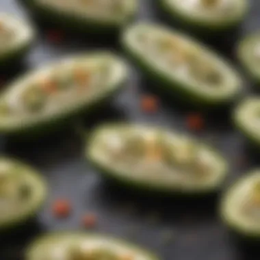 Creamy Delights: Philadelphia Cream Cheese Stuffed Jalapenos A close-up view of jalapenos filled with creamy cheese