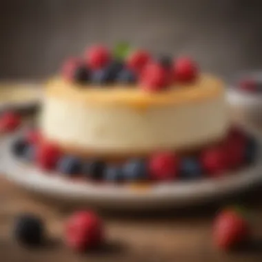 A beautifully plated vegan cheesecake garnished with berries