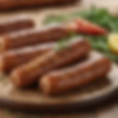 Close-up of spicy breakfast sausage links with herbs