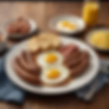 A traditional breakfast plate featuring sausages and eggs