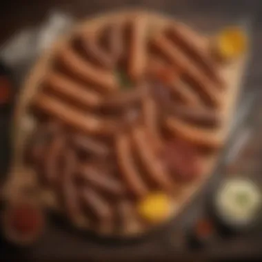 A variety of breakfast sausages on a wooden platter