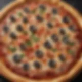 A close-up view of a freshly made small pizza showcasing its toppings