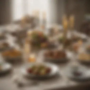 A beautifully arranged table set for a Passover Seder, featuring candles and symbolic foods.