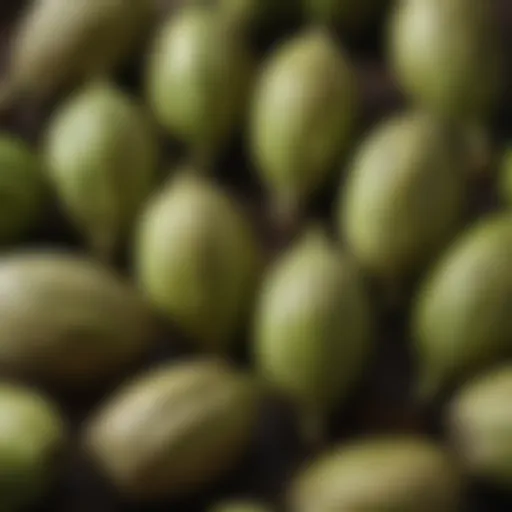 An exquisite close-up of cardamom pods showcasing their vibrant green color and unique texture