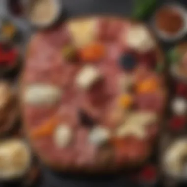 Beautifully Arranged Charcuterie Board A beautifully arranged charcuterie board with artisanal meats, cheeses, and accompaniments.