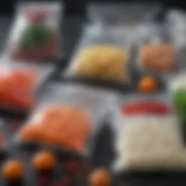 Diverse Types of Food Freezing Bags Variety of food freezing bags displayed