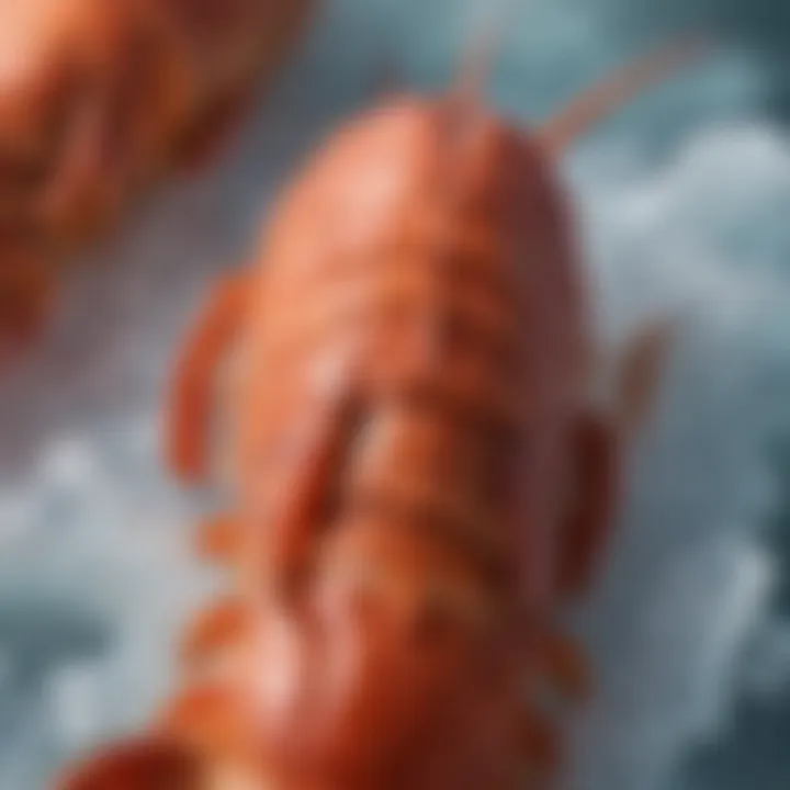 A close-up of elegantly arranged frozen cold water lobster tails showcasing their rich color and texture.