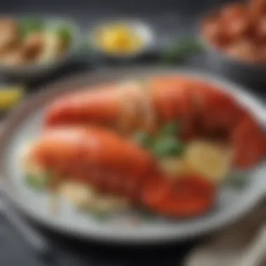 Gourmet Presentation of Lobster Tails A beautifully plated dish featuring lobster tails, garnished with herbs and accompanied by complementary sides.
