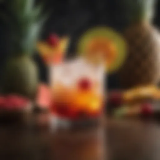 A vibrant cocktail adorned with tropical fruits.