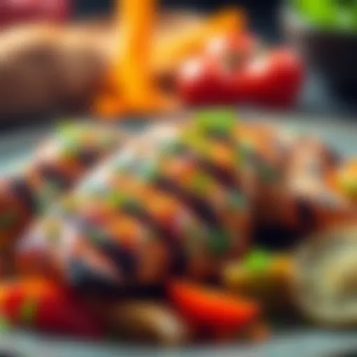Grilled Chicken Delight A vibrant platter of grilled chicken with fresh herbs and vegetables
