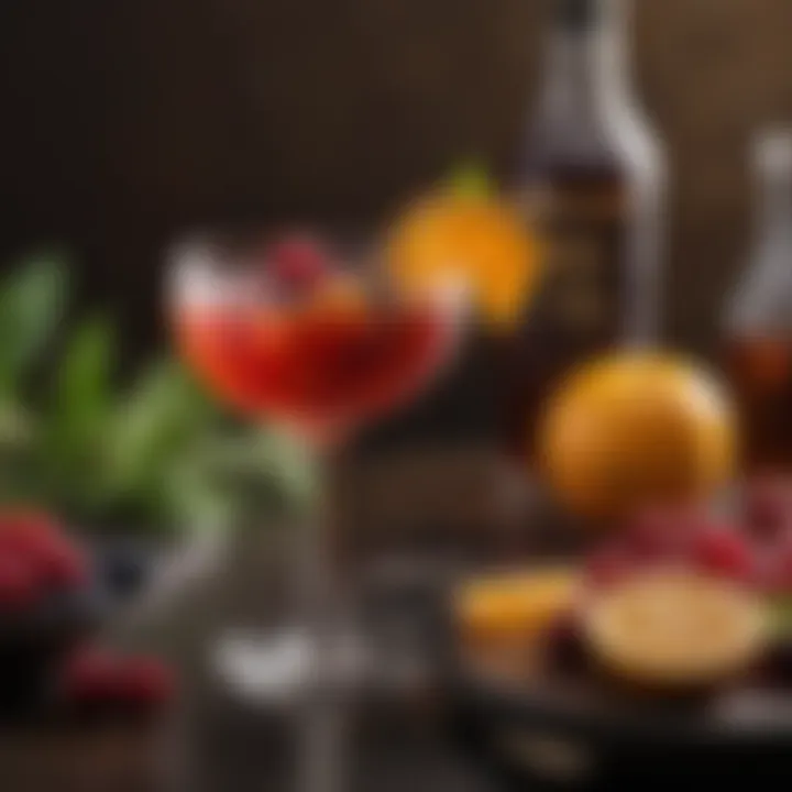 A visually stunning cocktail featuring Hennessy and fresh fruit garnishes